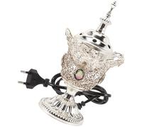 Yardenfun Brûleur Encens Électrique Vintage Métal Diffuseur Arômes pour Salon Bureau ou Yoga Décor Oriental Chic pour Intérieure Prise EU Argenté