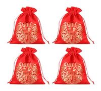 Yardenfun Lot de 4 Pochons Dragées à Cordon de Style Chinois en Tissu Brocart Rouge pour Mariage et Festivals, Paquet Présent Pratique et Élégant