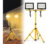 YARDIN Projecteur de chantier LED 2*200W Lampes de travail Projecteur 16000LM avec trépied et cordon d'alimentation, Projecteur de chantier IP66 étanche avec fiche, Blanc chaud