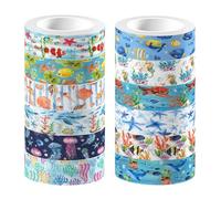 Yardwe 12rouleaux Ruban Adhésif Washi Océan Transparent Décoratifs Adhésifs Haute Tenue pour Journaux Scrapbooking DIY Garçon Fille et Adultes