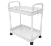 Yardwe 2 Chariot Blanche Roulant de Niveaux Mobile, Étagère Rangement | Pp, Rotation 360 Degrés, Grosse Capacité de Charge 50kg, Usage la Cuisine, Salle de Bain, Bureau