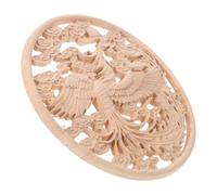 Yardwe Applique Ronde en Bois Sculpté Phoenix 20cm, Décor Mural | Bois, Relief Profond, Style Rétro Chinois, pour Portes et Carreaux, Entrée ou Pièce des Aînés