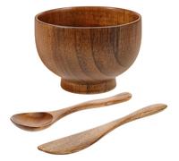 Yardwe Bol Mélangeur pour Masque en Bois Marron 3 Pièces avec Spatule et Bâton Ensemble pour Masques Visage Utilisation en Salon et Déplacement Réutilisable