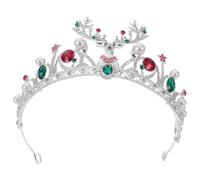Yardwe Couronne de Noël en Strass, Tiare Ronde en Alliage de Zinc et | Motif Festif de Renne, Argenté, Léger et Confortable, pour Fêtes de Noël et Célébrations Santa