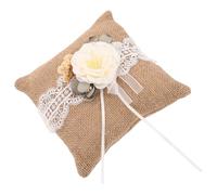 Yardwe Coussin Lignes Douces et Confortable Porte-alliances en Lin Vintage avec Fleur en Dentelle, Forme Unique pour Photos de Mariage et Demande en Mariage
