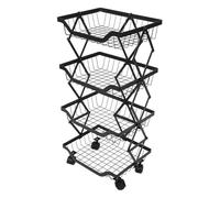 Yardwe Étagère à Légumes Pliable en Acier Carbone Noir, Rack de Rangement Mobile Fiable à 4 Niveaux, Design Multi-étages Cuisine, Salon ou Chambre