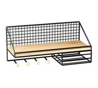 Yardwe Étagère Murale Flottante Nordique en Fer et Bois avec Crochets Noirs | Rangement D’entrée Cuisine, pour Petits Livres et Enceintes, Style Simple, Effet Moderne