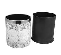Yardwe Poubelle Ronde 10l Blanche en ABS et Acier Inoxydable, Style Moderne | Effet Marbré Discret, sans Couvercle, Nettoyage Facile, pour Salle de Bain D’invités et Bureau