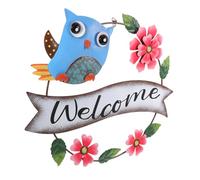 Yardwe Signe De Bienvenue Panneau De Porte De Bienvenue D'été Décoration Murale Décorations De Salon Pour Mur Support Mural Hibou Panneau De Porte De Bienvenue Rond Hiboux Sky-blue Le Fer