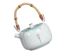 Yardwe Théière Décorative Style Simple et Élégant Facile à Nettoyer et Isolante en Céramique Poignée en Bambou pour Bureau ou Accueil des Invités