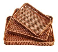 Yarlung Lot de 3 paniers de Service tissés avec poignées, paniers à Pain rectangulaires en Poly Osier pour Fruits, légumes, Petit déjeuner, Boissons, collations, Table Basse à Manger, 3 Tailles