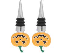 YARNOW 2 Pièces Bouchon de Bouteille de Vin Forme Citrouille Festive Réutilisable en Alliage de Zinc Jaune Facile à Utiliser, Préserve la Fraîcheur des Boissons pour Halloween