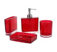 YARNOW 4 Pièces Ensemble de Rangement de Salle de Bain Porte-savonnette Porte-brosses à Dents et Gobelet en Acrylique Rouge, Facile à Nettoyer Distributeur de Savonnette pour Décoration