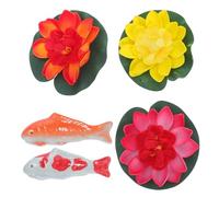 YARNOW 5 Pièces Décoration Flottante en Céramique pour Aquarium et Étang de Jardin, Statue Poisson Koi et Lotus Réaliste, Facile d'entretien pour Intérieur et Extérieur Plusieurs Styles