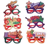 YARNOW 6 Lunettes de Fête Mexicaines Pack de 6 Pièces en Plastique et Feutre pour Photomaton, Accessoires pour Fiesta Cinco de Mayo pour Adultes et Garçon et Filles