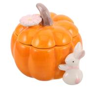 YARNOW Bocal Décoration Automne Halloween en Céramique de Citrouille Jaune avec Couvercle pour Rangement Élégant de Bijoux et Bonbons pour Organisation la Cuisine
