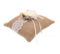 YARNOW Coussin Alliance Mariage en Lin Confortable avec Dentelle Fleurie, Coussin Porte-alliances Vintage pour Photos de Mariage Rustique et Décoratif