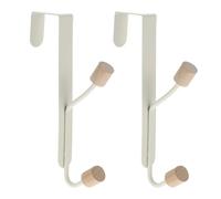 YARNOW Lot de 2 Crochets Porte-manteaux sans Perçage en Fer et Bois Blanc, Design Simple et Créatif, Facile à Installer, pour Suspendre Vêtements Derrière la Porte