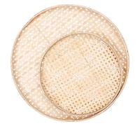 YARNOW Lot de 2 Paniers en Bambou Tressé Ronds, Passoire Alimentaire Pratique et Plateau de Rangement Naturel Cuisine et Décoration Maison