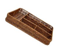 YARNOW Panier à Ustensiles en Plastique Imitation Rotin Cuisine avec 4 Compartiments, Organisateur Compact et Résistant pour Appartement Cuisine