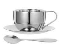 YARNOW Service à Thé en Métal avec Cuillère et Soucoupe, Mug à Café Isolant en Acier Inoxydable 180ml, Design Élégant et Toucher Confortable pour Usage Quotidien