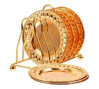 YARNOW Set de 7 Pièces Plateau de Collation en Fer Doré avec Étagère pour Assiettes, Rangement Pratique et Solide, pour Snacks et Fêtes