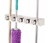 YARNOW Support Mural pour Balai Multifonction avec 6 Crochets Antidérapants en Plastique Abs Beige, 5 Positions, pour Buanderie et Jardin