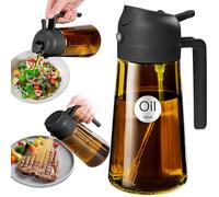 YARRAMATE Pulvérisateur d'Huile 470 ml 2 en 1 en Verre Ambré Anti-Lumière | Spray Huile Cuisine Qualité Alimentaire - Verseur et Pulvérisateur, pour Friteuse à Air et le Barbecue (noir)