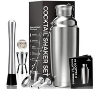 YARRAMATE Shakers à Cocktails 8 pièces, 700 ML Shaker Cocktail INOX 304 avec Passoire Intégrée, Kit Isotherme avec Jigger, Cuillère, Pilon, Verseurs et Recettes pour Bar Maison (Jigger mit échelle)