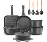 YASHE Batterie de cuisine 21 Pièces Antiadhésive en Granit avec Poignée Amovible, Set de Poêles et Casseroles, Compatibles Induction et Four, Empilable Gain de Place