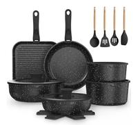YASHE Batterie de cuisine 21 pièces, Ensemble de casseroles et poêles antiadhésifs, poignées amovibles, couvercles en verre, compatible induction, four, empilable,grise, Gris
