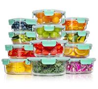 YASHE Boite Alimentaire Verre avec Couvercle Hermétique - Lot de 12 Lunch Box Verre Réutilisables, Sans BPA, Compatibles Micro-ondes, Four, Lave-vaisselle, Congélateur, Vert