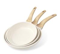 YASHE Ensemble de poêles antiadhésives, 3 pièces - Poêles en granit de 20/24/28 cm, compatibles induction, saines et durables, idéales pour les omelettes et la cuisine quotidienne, blanc
