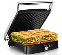 YASHE Grille-Panini Électrique 2000W, Appareil Croque-Monsieur 4 Tranches, Grill Viande à Ouverture 180°, Thermostat Réglable, Plaques Antiadhésives, Nettoyage Facile