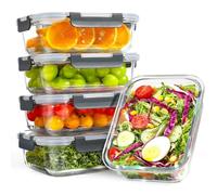 Lot de 5 Lunch Box Verre Réutilisables, Boite Alimentaire Verre avec Couvercle Hermétique