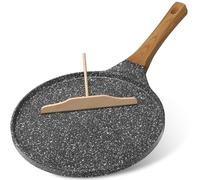 YASHE Poêle à Crêpes Professionnelle 26 cm, Crêpière Antiadhésive Revêtement Granit Sans PFOA, Idéale pour Crêpes Fines et Galettes, Induction, avec Répartiteur en Bois