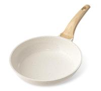 YASHE Poêle anti-adhésive de 20 cm, avec revêtement en granit pour œufs, crêpes et bacon, compatible avec induction, facile à nettoyer, sans PFOA avec manche anti-calorique, Blanc