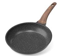 YASHE Poêle anti-adhésive de 28 cm, avec revêtement en granit pour œufs, crêpes et bacon, compatible avec induction, facile à nettoyer, sans PFOA avec manche anti-calorique, Gris