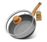 YASHE Sauteuse 26 cm avec couvercle, non toxique, sans PTFE ni PFAS | Poêle profonde en aluminium moulé de 4,3 L avec poignée effet bois; chauffe homogène; induction et tous feux