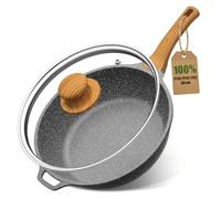 YASHE Sauteuse 30 cm avec couvercle, non toxique, sans PTFE ni PFAS | Poêle profonde en aluminium moulé de 4,7 L avec poignée effet bois; chauffe homogène; induction et tous feux