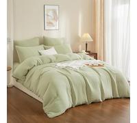 YASMENG Doppelte Muslin Bettwäsche 200x220 Grün Bettwäsche Muslin 100% Baumwolle Bettwäsche Weich Atmungsaktiv Kuschelige Bettwäsche 3 Teilig mit Reißverschluss und 2 Kissenbezüge 80x80 cm