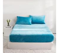 YASMENG Drap Housse 200x200 Velours Laitier Hiver Turquoise Bonnet 30 cm Drap Housse 200x200 Polaire Super Doux Douillet Duveteux Confortable Drap de lit Flanelle pour Matelas Épais, Certifié Oeko-Tex