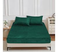 YASMENG Drap-housse en peluche - 200 x 200 cm - Vert foncé - Chaud et douillet - 200 x 200 cm - Doux et moelleux - Pour lit à sommier tapissier - Convient pour matelas de 30 cm