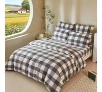 YASMENG Housse de Couette 200x200 Coton Lavé Gris Blanc Carreaux Parure de Lit 200x200 Coton Style Cosy Doux Respirant Linge de Lit 2 Personne avec Fermeture Éclair et 2 Taies d'oreiller 65x65 cm