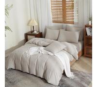 YASMENG Housse de Couette Demi-Lin 200x200 Couleur Originale Parure de Lit Doux Respirant Douillet Mélangé Coton Lin Linge de Lit 2 Personne avec Fermeture Éclair et Taies d'oreiller 65x65 cm