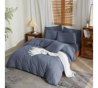 YASMENG Housse de Couette Demi-Lin 200x200 Gris Bleu Parure de Lit Doux Respirant Douillet Mélangé Coton Lin Linge de Lit 2 Personne avec Fermeture Éclair et Taies d'oreiller 65x65 cm