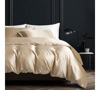 YASMENG Housse de Couette Satin 140x200 Beige Or Uni Brillant Deluxe Parure de Lit Satin Doux Lisse Soyeux Soie Linge de Lit 1 Personne avec Fermeture Éclair avec Taie d'oreiller 65x65 cm