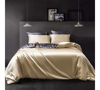 YASMENG Housse de Couette Satin 240x260 Beige Or Gris Foncé Brillant Deluxe Parure de Lit Satin Doux Lisse Soyeux Soie Linge de Lit 2 Personne avec Fermeture Éclair et Taies d'oreiller 65x65 cm