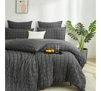 YASMENG Parure de lit en seersucker 200x220 Gris à carreaux - Parure de lit en seersucker à grille moderne - Parure de lit 3 pièces en microfibre douce et respirante avec fermeture éclair et 2 taies
