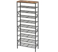 YATINEY Étagère à Chaussures à 10 Niveaux, Porte-Chaussures à Grande capacité, Range-Chaussures d’Entrée, Convient à 40 Paires, pour entrée, Couloir, dortoir, Industriel, Marron Rustique XSS10BR
